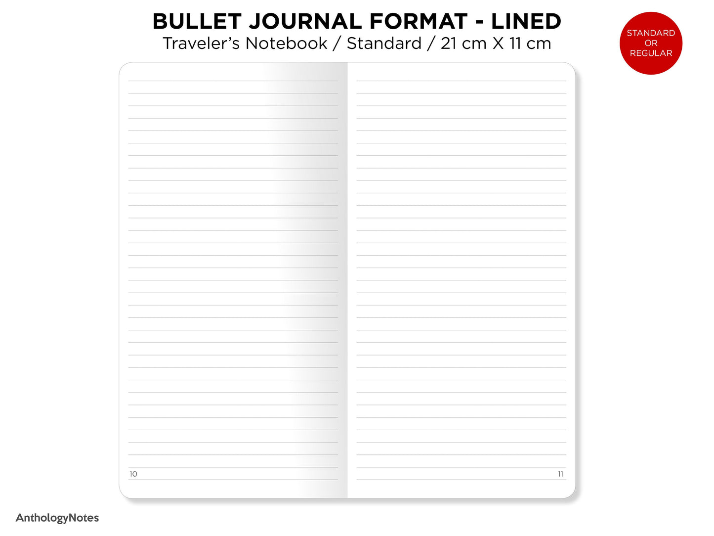 TN Standard Size BULLET SYSTEM Lined Ruled Traveler's Notebook Printable Insert