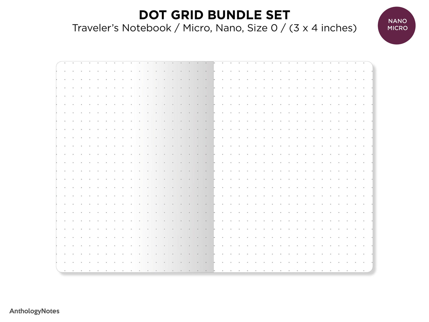 NANO MICRO Size 0 Traveler's Notebook Dot Grid BUNDLE Set Printable Insert - 5 mm, 4 mm, 4.5 mm, 3.7 mm