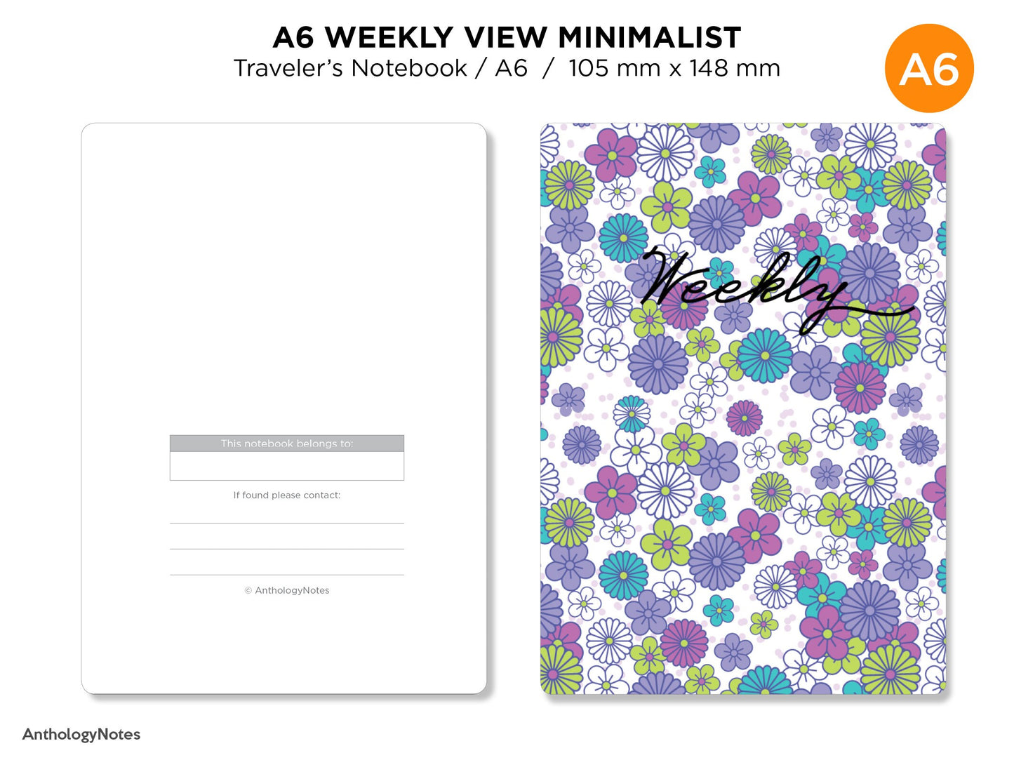 A6 WEEKLY Traveler's Notebook NOTES Minimalist Function Printable TN Insert Wo2P
