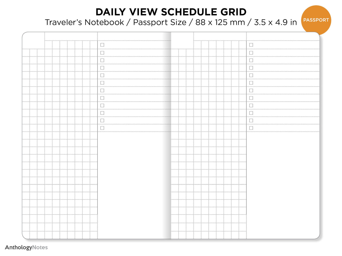 Passport DAILY GRID Traveler's Notebook Schedule Appointment Printable TN Insert