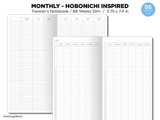 TN WEEKS Monthly Hobonichi Weeks Inspired Layout GRID Monday or Sunday Start Minimalist