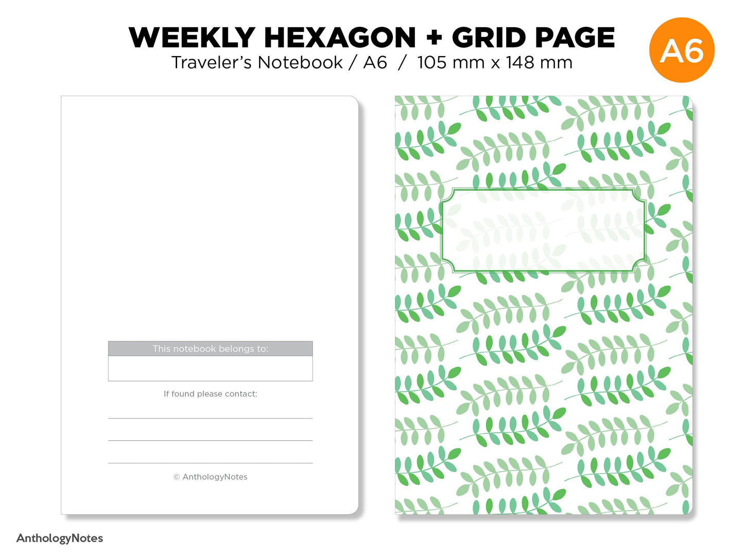 TN A6 HEXAGON Weekly Traveler's Notebook Printable Insert - GRID