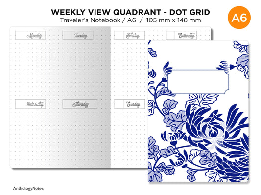 A6 WEEKLY View DOT GRID Traveler's Notebook Printable Insert Wo2P Functional Planning