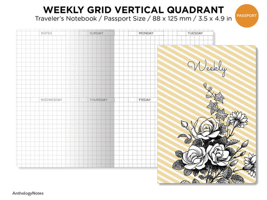 PASSPORT Weekly Grid Printable Insert Traveler's Notebook -  Wo2P Vertical - Undated