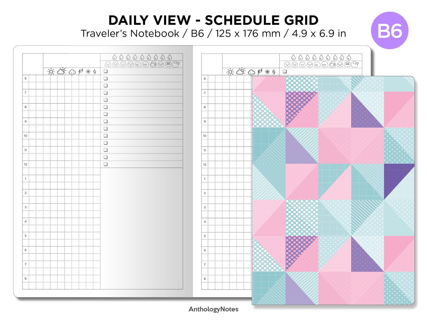 B6 DAILY Traveler's Notebook Printable Insert Schedule  Do1P Grid, Weather, Water, Mood Tracker
