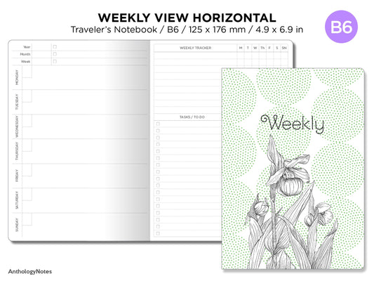 B6 Weekly Horizontal Minimalist Wo1P Traveler's Notebook Printable Planner Undated - Tracker, To Do List, Expenses
