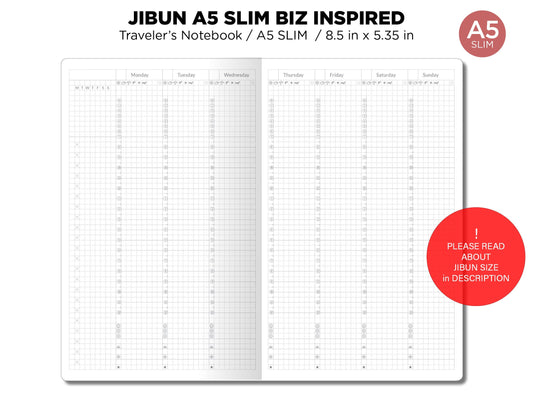 JIBUN Techo A5 Slim Weekly GRID Traveler's Notebook Vertical Japanese Planner Inspired Functional Printable Insert