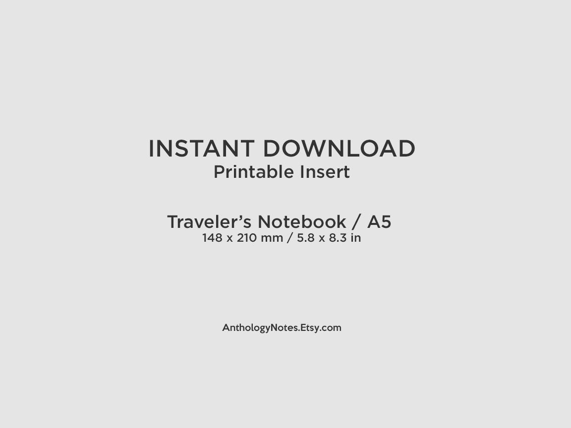A5 TN 24 Hour TIME Block Weekly VERTICAL Grid Printable Traveler's Notebook Insert