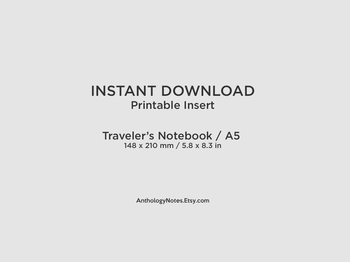 A5 Size Traveler's Notebook Printable Classic Grid Lines BUNDLE SET - Printable PDF Planner