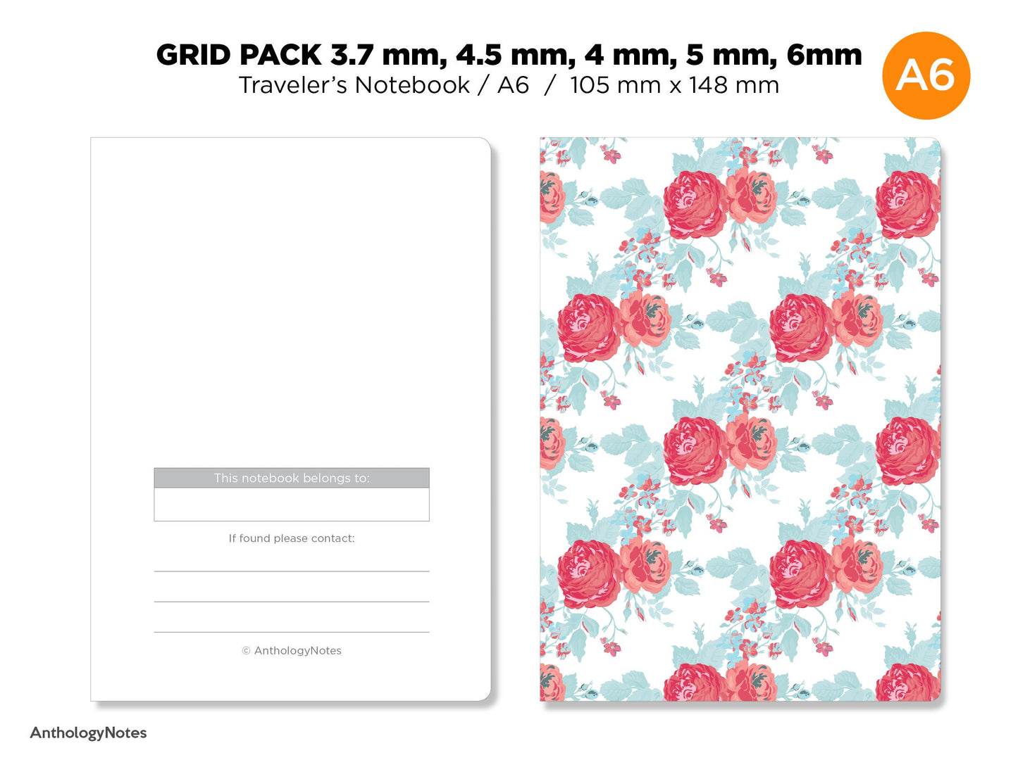 A6 Size Traveler's Notebook Printable Classic Grid Lines BUNDLE SET - Printable PDF Planner