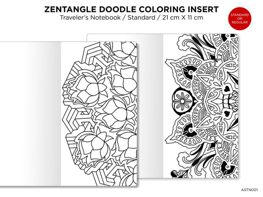 Zen MANDALA Doodles COLORING Activity TN Insert Standard Size Traveler's Notebook