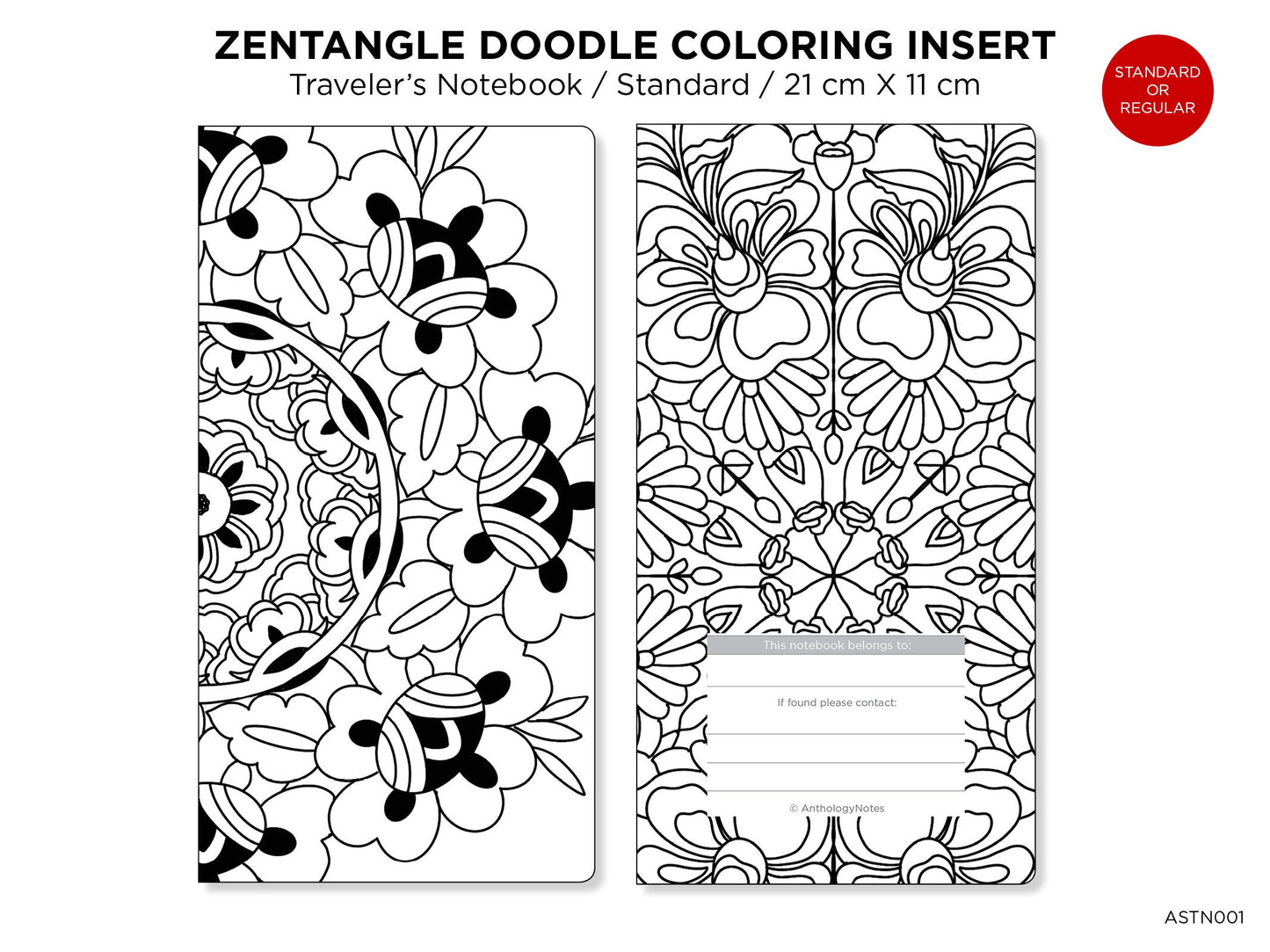 Zen MANDALA Doodles COLORING Activity TN Insert Standard Size Traveler's Notebook