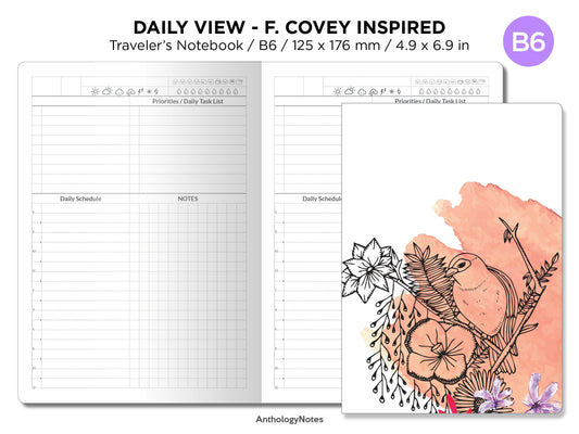 B6 Daily View Schedule Traveler's Notebook Mood, Weather and Water Tracker GRID Minimalist F. COVEY Inspired