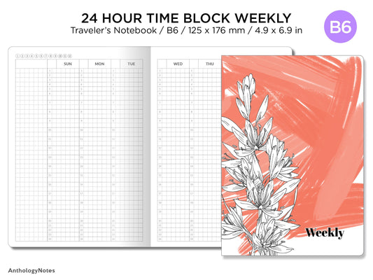 B6 Size 24 Hour TIME BLOCK Weekly VERTICAL  Printable Traveler's Notebook Insert