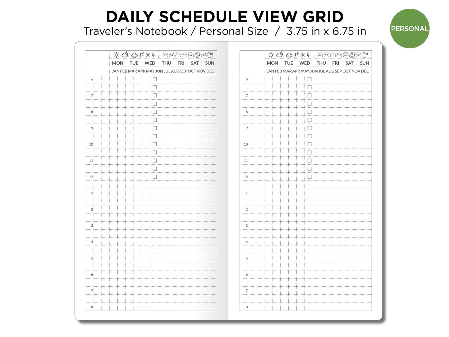 DAILY VIEW GRID Schedule Personal Traveler's Notebook With Weather and Mood Tracker
