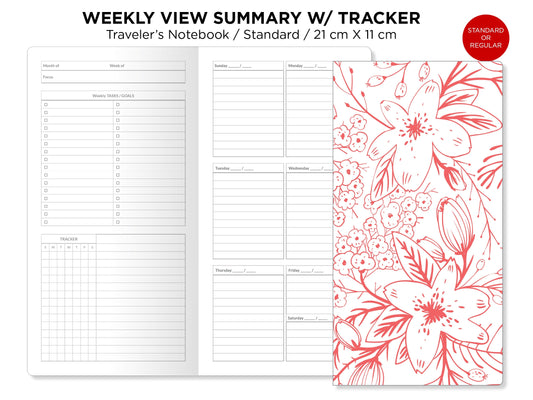 Standard TN WEEKLY View Summary Printable Insert Traveler's Notebook with Tasks, Tracker