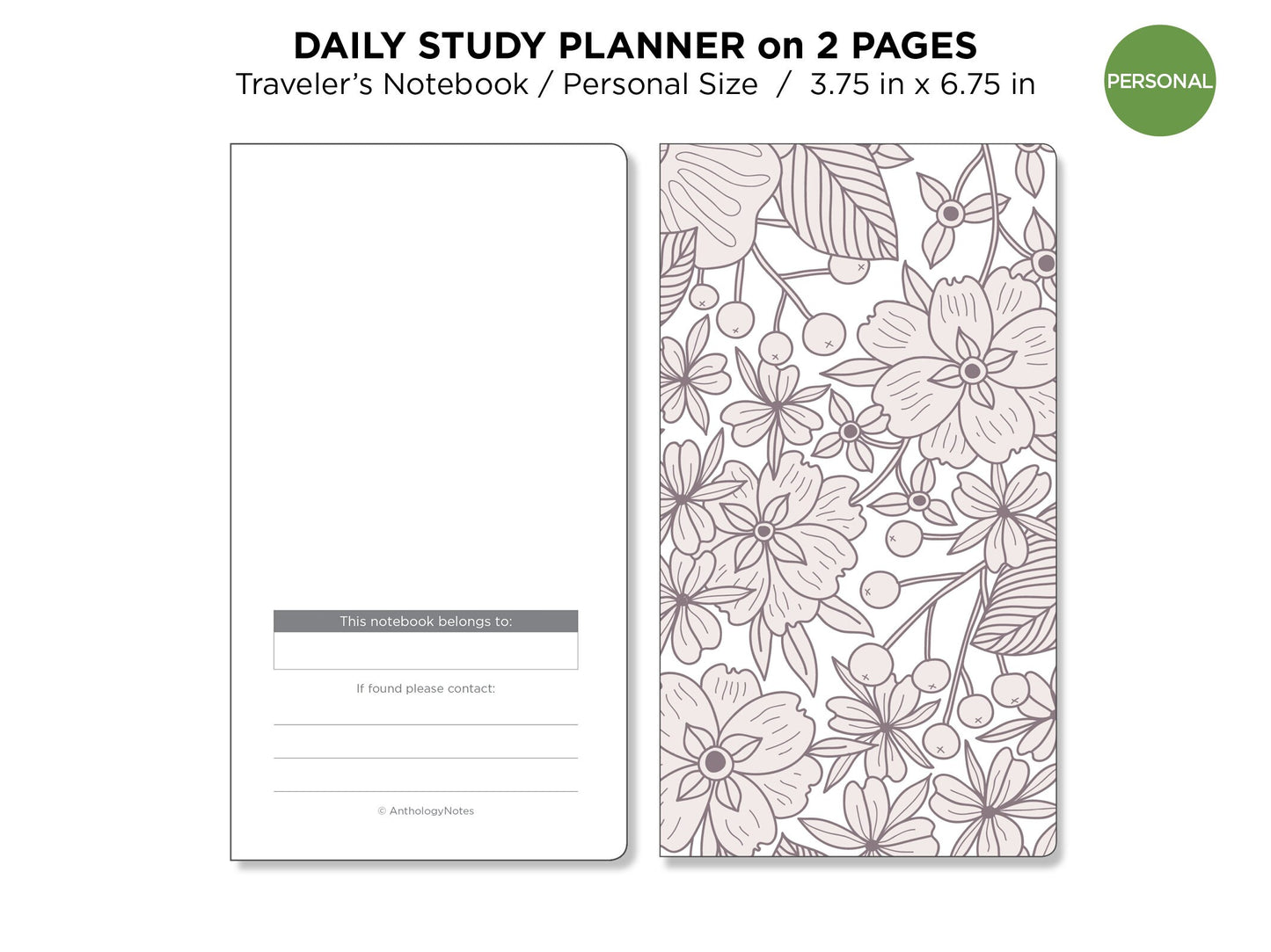 STUDY Planner Daily View on 2 Pages PERSONAL Size Traveler's Notebook Printable Planner Insert