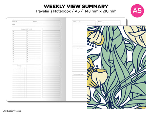 A5 WEEKLY VIEW Summary Traveler's Notebook Printable Insert Minimalist A5023