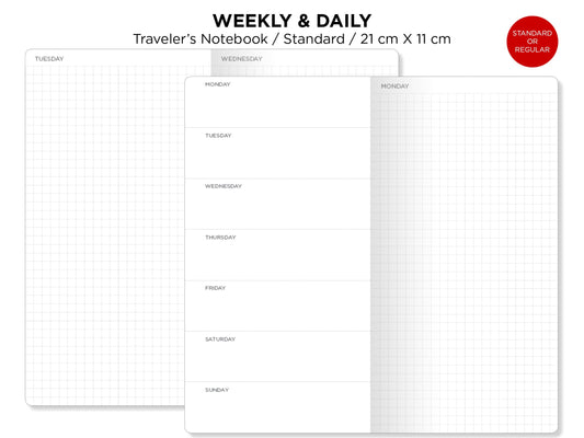 DAILY and WEEKLY Traveler's Notebook Printable Insert GRID Minimalist Functional