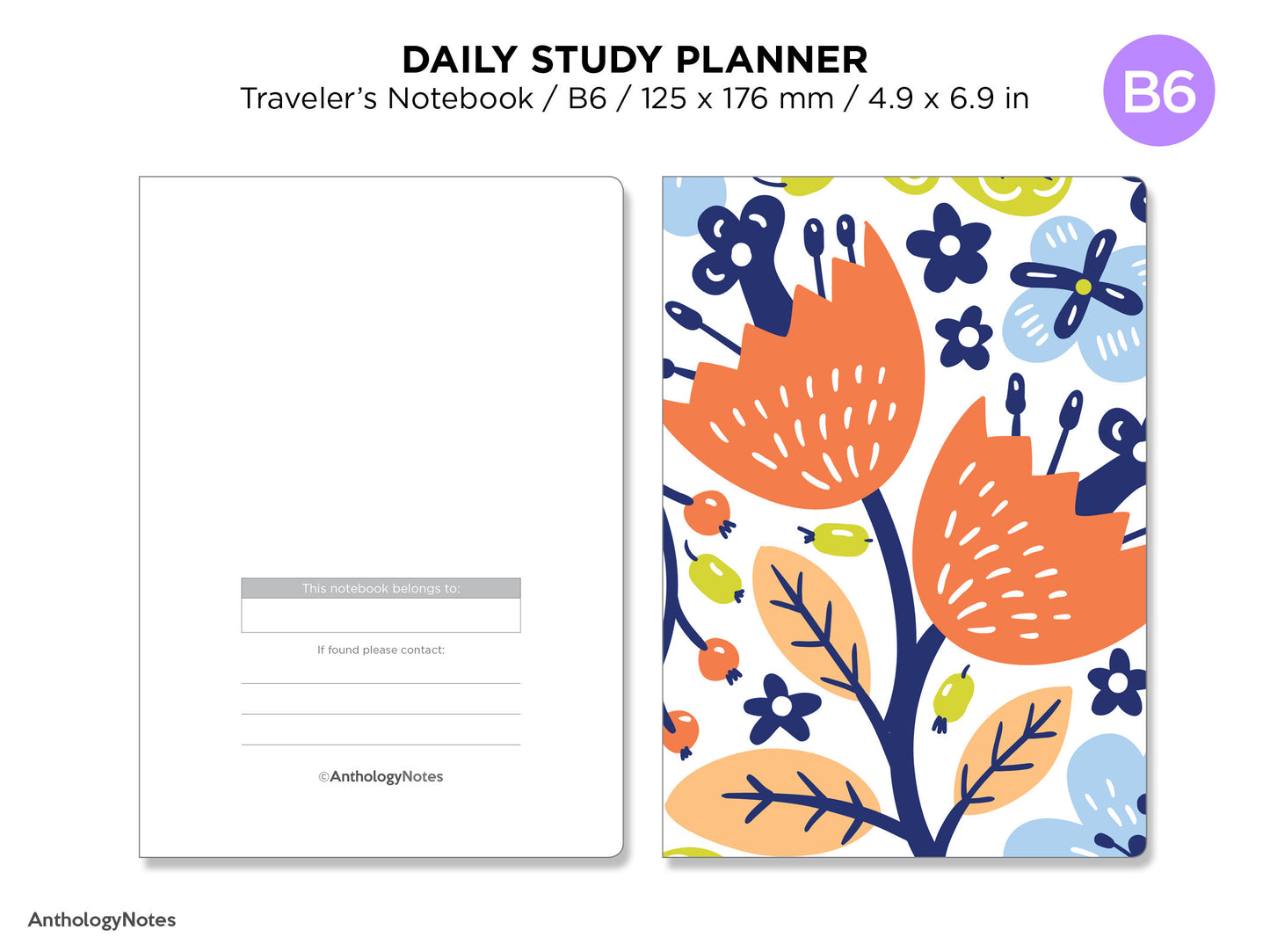 10 Minute STUDY Planner B6 TN Daily Traveler's Notebook Printable Minimalist B6050