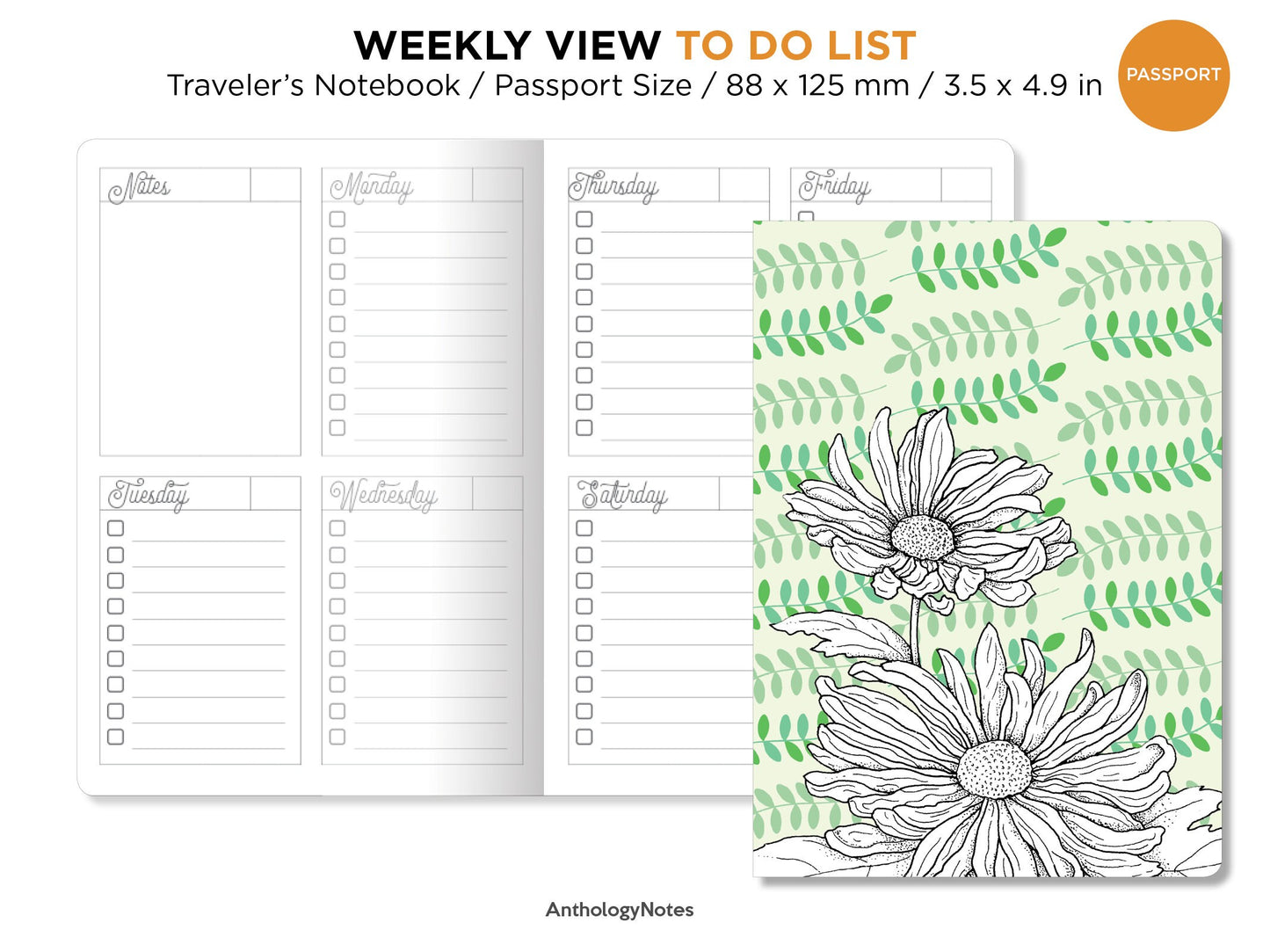 Weekly TO DO List Passport TN Printable Insert Traveler's Notebook