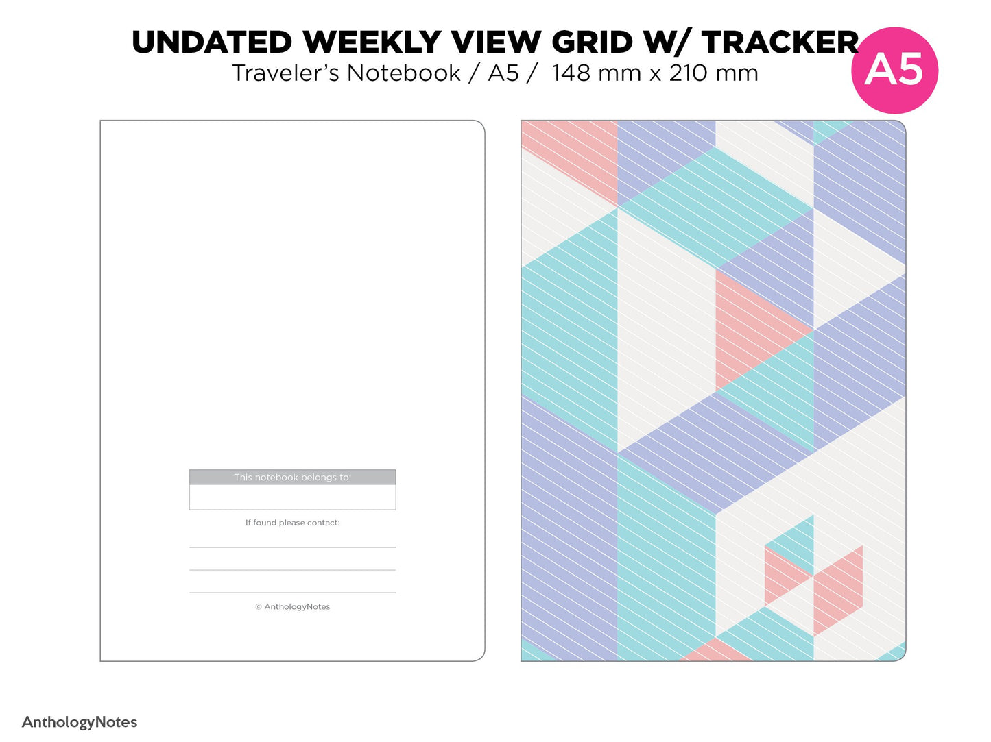 A5 WEEKLY View Vertical GRID with TRACKER undated Printable Insert Traveler's Notebook A5025