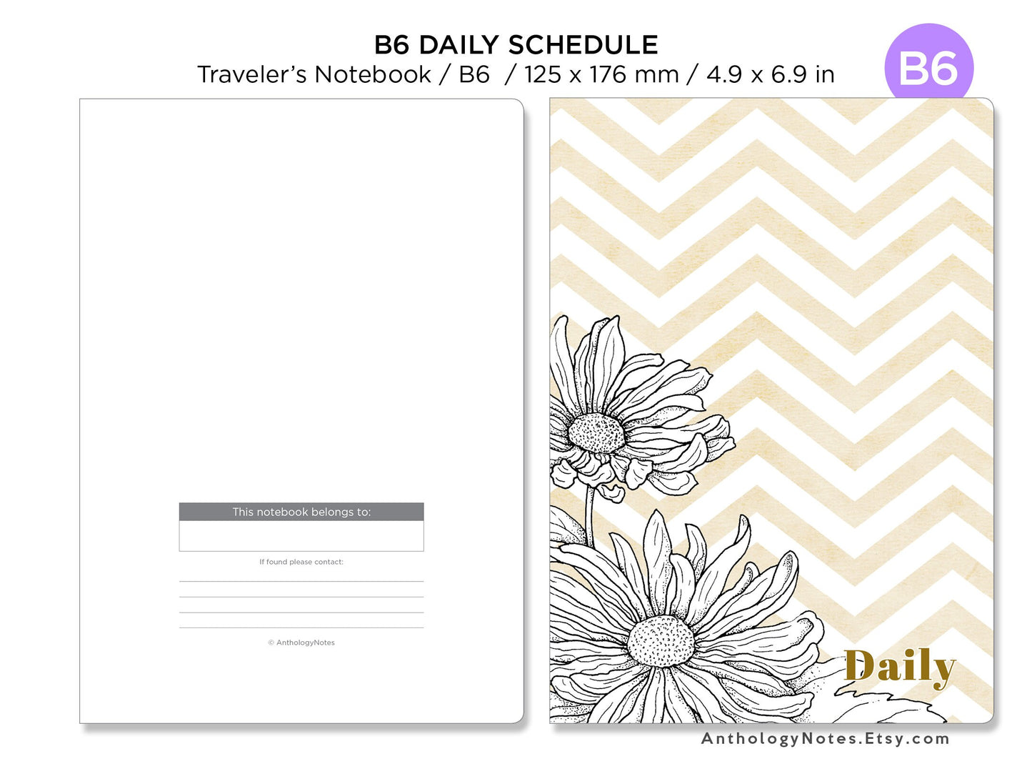 B6 DAILY View Schedule Traveler's Notebook Printable Insert - Do1P Minimalist Functional Clean