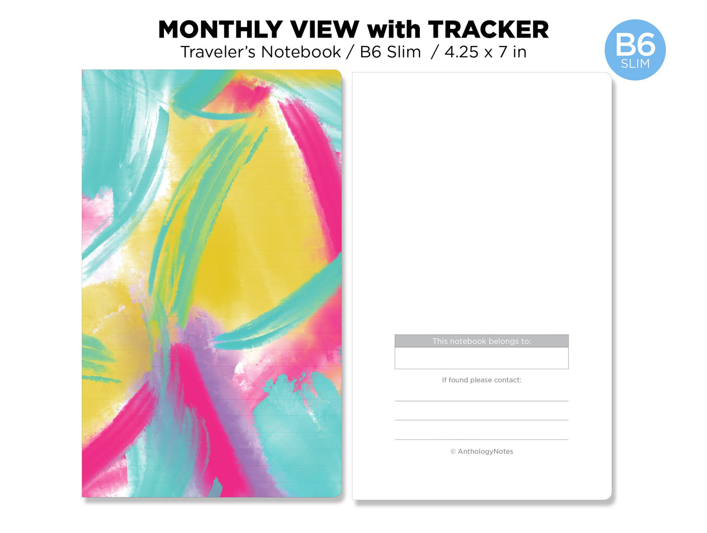 B6 SLIM Monthly View With Tracker GRID Traveler's Notebook Printable Insert