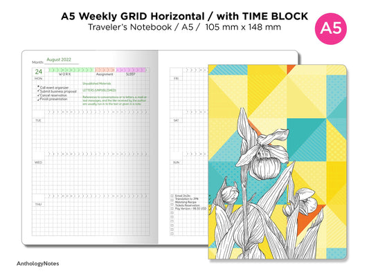 TN A5 Weekly Horizontal GRID with TIME Block Printable Insert Traveler's Notebook