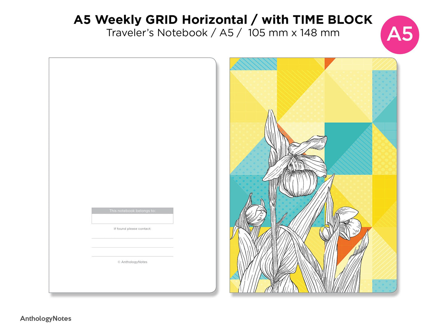 TN A5 Weekly Horizontal GRID with TIME Block Printable Insert Traveler's Notebook