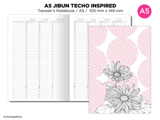 JIBUN Techo True A5 Weekly GRID Traveler's Notebook Vertical Japanese Planner Inspired Functional Printable Insert