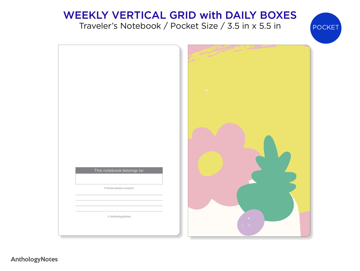 TN Pocket Weekly Vertical GRID with DAILY Boxes Printable Traveler's Notebook Insert