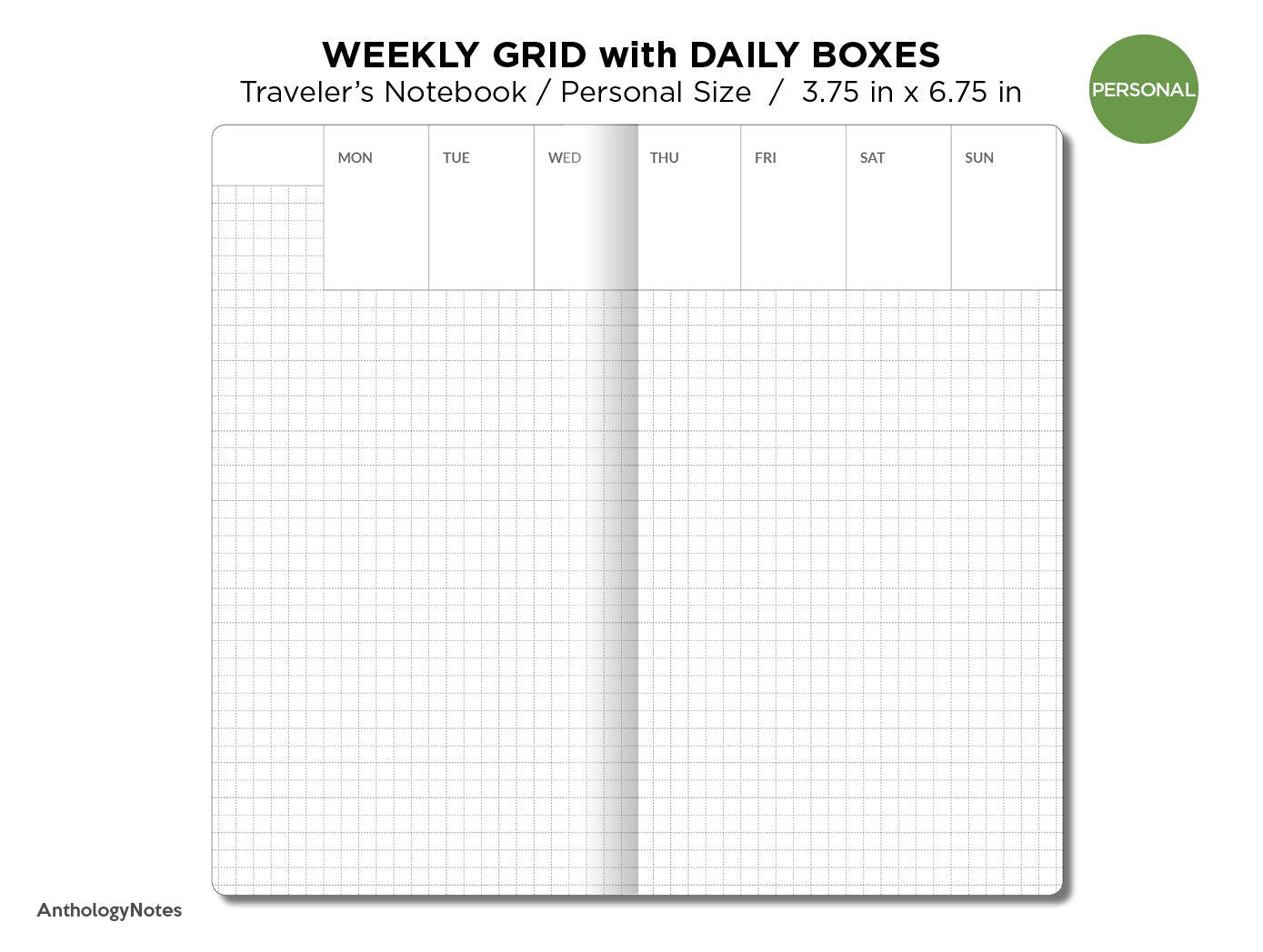 TN Personal Size Weekly GRID with DAILY Boxes Printable Traveler's Notebook Insert