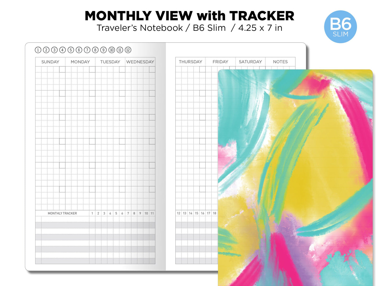 B6 SLIM Monthly View With Tracker GRID Traveler's Notebook Printable Insert