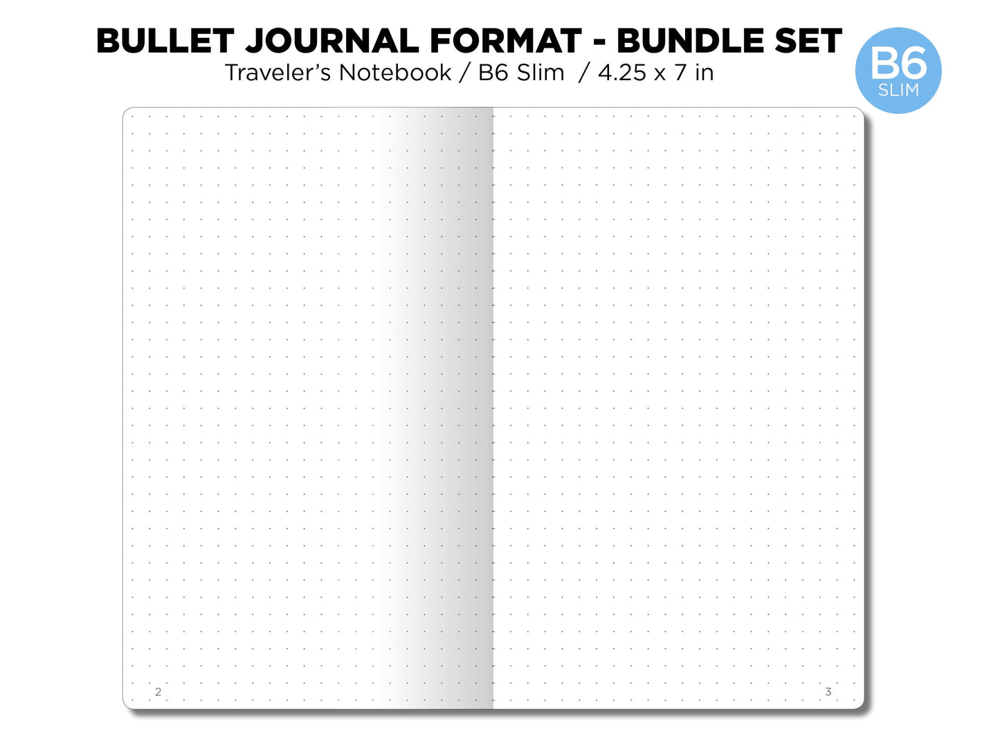 B6 Slim Bundle SET Printable Insert Grid, Blank, Dot Grid, Cross Grid, Lined, Traveler's Notebook Rapid Log