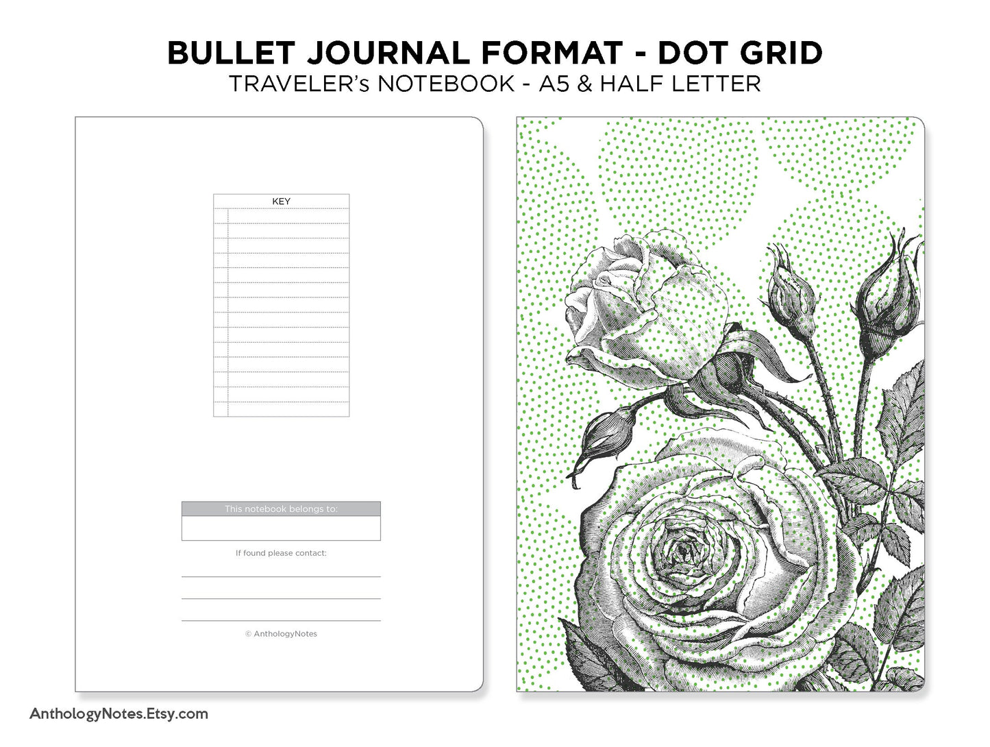 A5 & Half Letter Bullet Logging System Format DOT Grid Traveler's Notebook Printable Insert - Bu-Jo Format