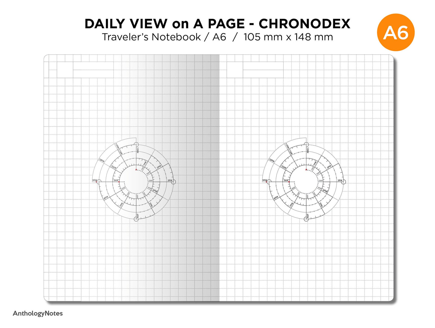 TN A6 CHRONODEX Grid Daily View Printable Traveler's Notebook Insert