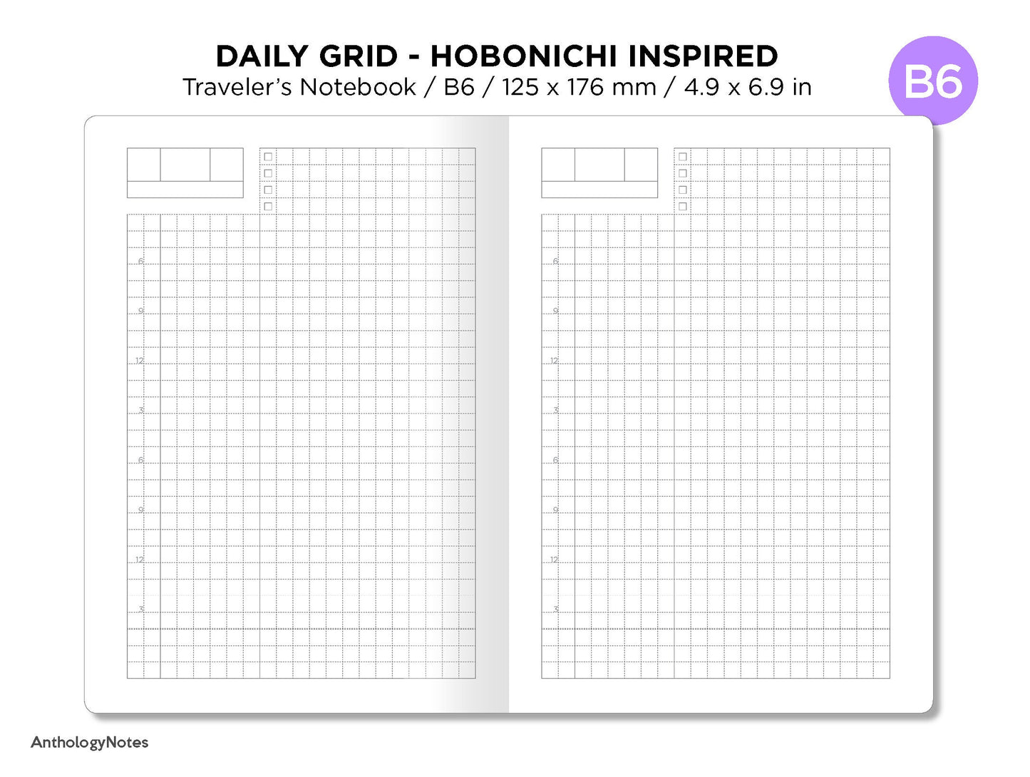 B6 Hobonichi Insert TN Traveler's Notebook Printable Planner Do1P Minimalist Daily View