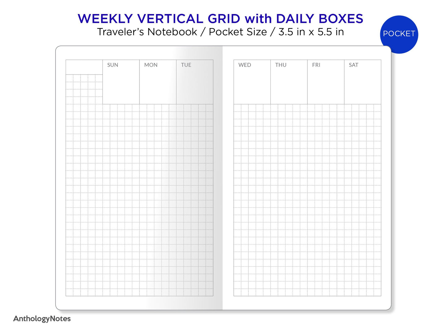 TN Pocket Weekly Vertical GRID with DAILY Boxes Printable Traveler's Notebook Insert
