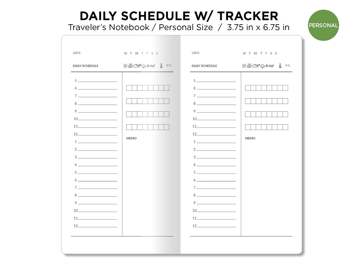 TN Personal DAILY Schedule with TRACKER Printable Insert Traveler's Notebook Minimalist