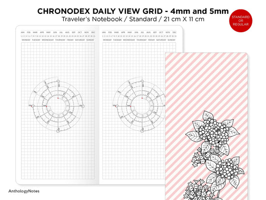 CHRONODEX Daily View GRID Traveler's Notebook Printable Insert Standard Size Minimalist, 4 mm x 4 mm and 5 mm x 5 mm