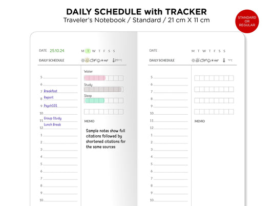 Daily SCHEDULE with TRACKER Timetable with Habit Tracker Printable Insert Traveler's Notebook