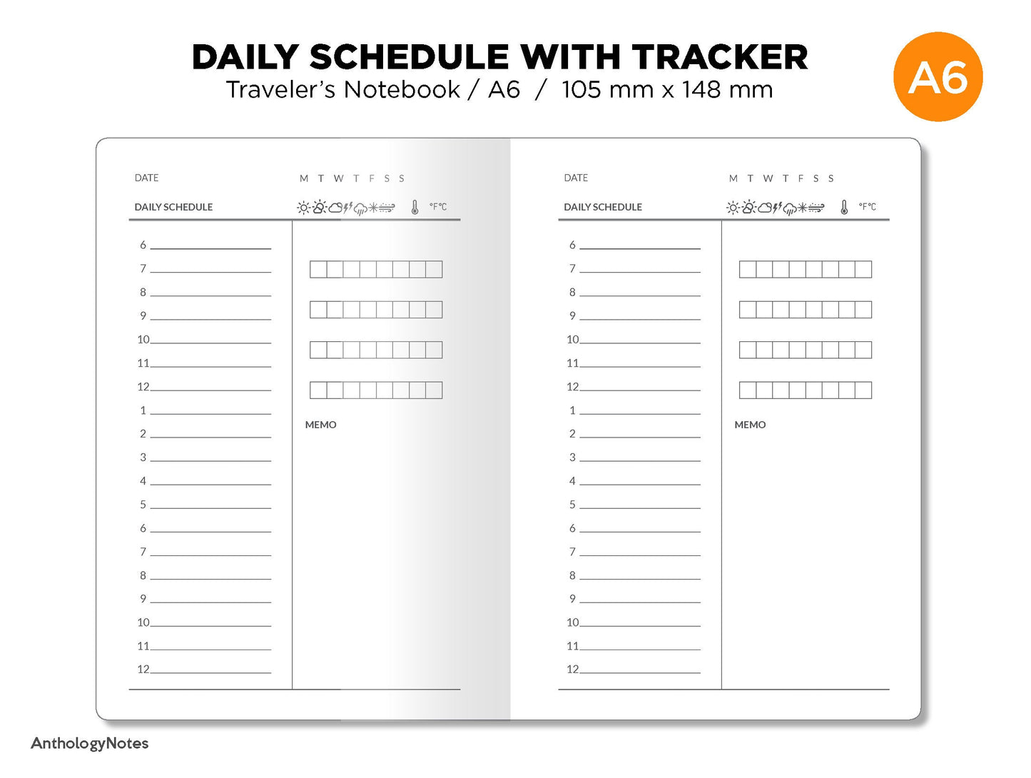 TN A6 DAILY VIEW Schedule Appointment Schedule Traveler's Notebook Printable Insert