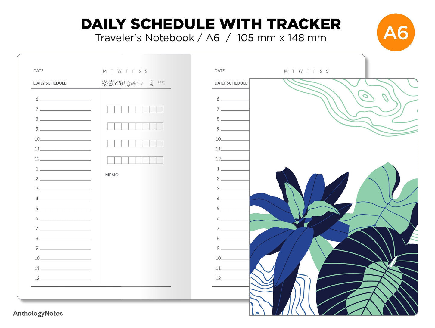 TN A6 DAILY VIEW Schedule Appointment Schedule Traveler's Notebook Printable Insert