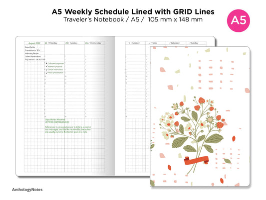TN A5 Weekly View Schedule Appointment with Grid Printable Traveler's Notebook Insert