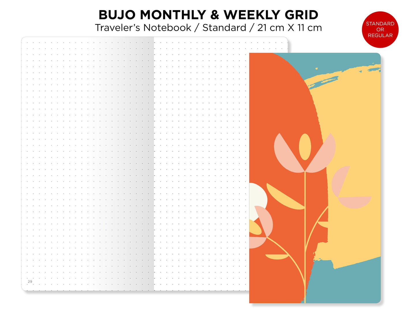 Bu JO DOT GRID Monthly & Weekly Printable Insert - Traveler's Notebook - Standard Size