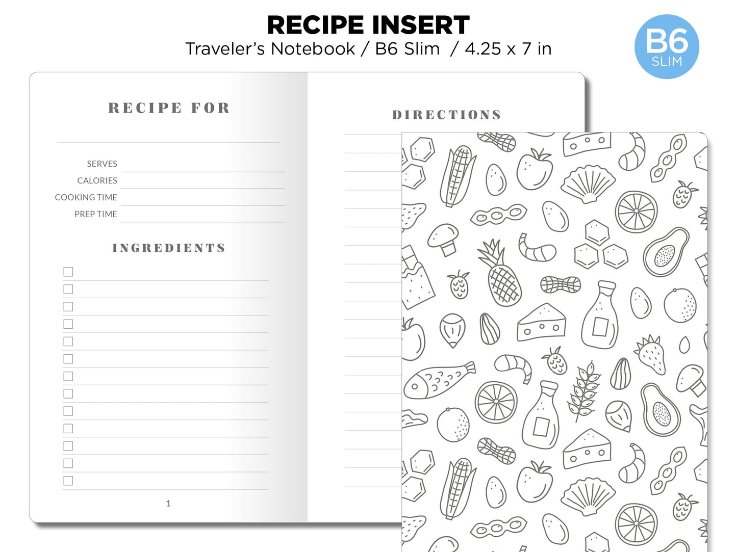 TN B6 Slim Recipe Insert Planner Printable Traveler's Notebook Insert