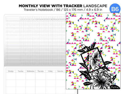 B6 Classic Monthly View TRACKER Landscape Format Traveler's Notebook Printable Insert - Minimalist