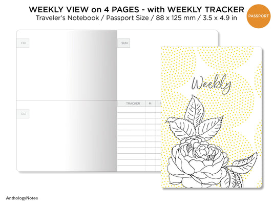 PASSPORT Weekly Printable Traveler's Notebook Insert Wo4P with Tracker Horizontal Minimalist