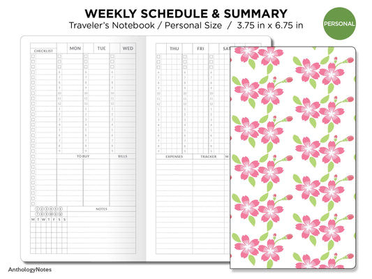 TN Personal Size Weekly Schedule and Summary Printable Insert Traveler's Notebook